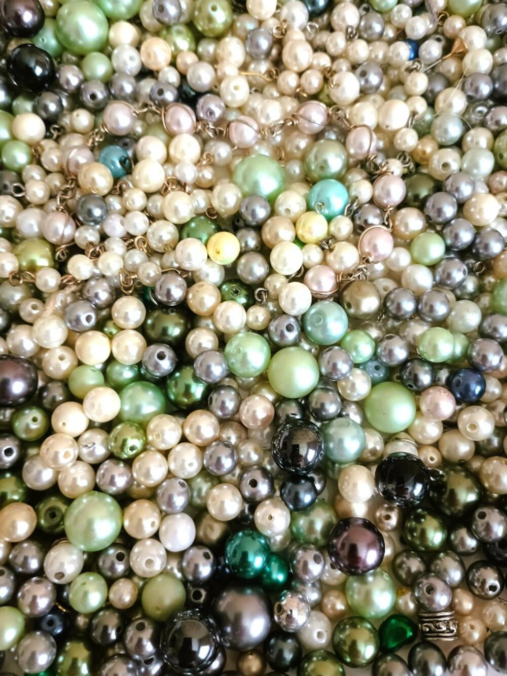 DIY Assorted Pearl Bulk Beads Blues Greens Whites Different Sizes & Shapes